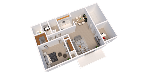 1 Bedroom 1 Bathroom 930 Sq. Ft. Plus Den Floor Plan at The Lodge Apartments, Indianapolis, IN